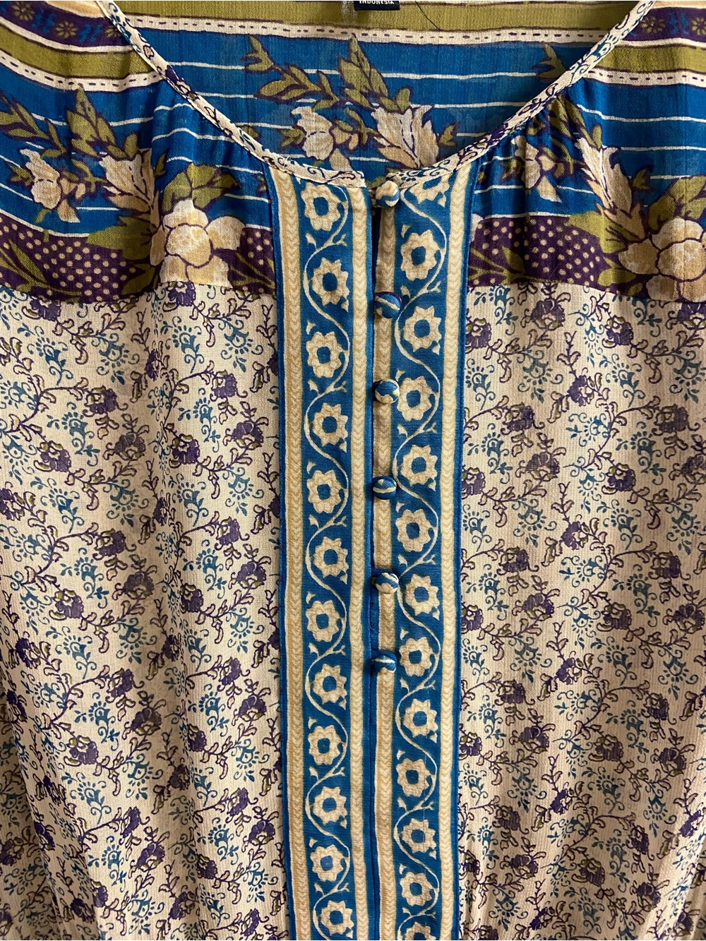 Lucky Brand Blue and Cream Floral Boho Tunic Blouse XL - Picture 4 of 10